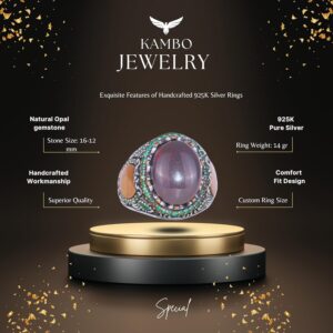 925 Ayar Gümüş Yüzük ile Gerçek Oval Opal Taşı - Özgün İfadelere Sahip Takı Parçası - Görsel 2