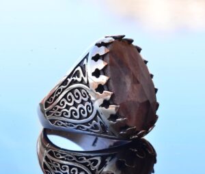 Gerçek Doğal Safir Oval Taş Yüzük - Gümüş Erkek Yüzüğü - Görsel 4