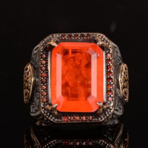 Paraiba Yapay Taş Erkek Gümüş Yüzük, Kral Yüzük, 925 Ayar Gümüş Yüzük Erkekler İçin - Görsel 2