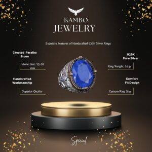 925 Ayar Gümüş Yüzükler Premium Üretim Taşlarla (Koyu Mavi Paraiba Üretim Taşı) - Görsel 5