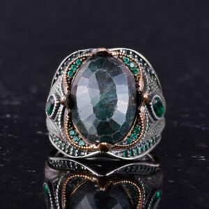 Doğal Zümrüt Taşlı Yüzük - 925 Ayar Gümüş Yüzük - El Yapımı Takı - Görsel 4