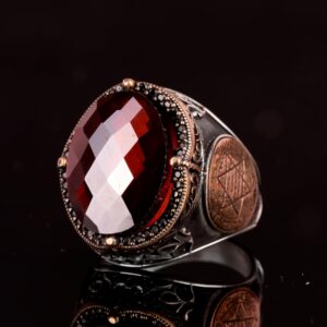 David Yıldızı Yüzüğü, Yapay Taş Yüzük, 925 Ayar Gümüş Süleyman Yüzüğü (Yapay Granat Taşı) - Görsel 7