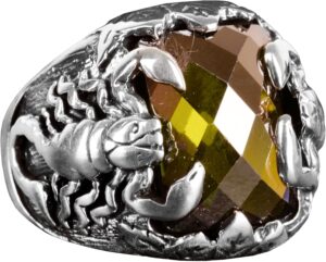 Akrepler Yüzüğü, Hayvan Yüzükleri, Yeşil Zirkon Taşlı Yüzük, 925 Ayar Gümüş Erkek Yüzüğü - Görsel 1