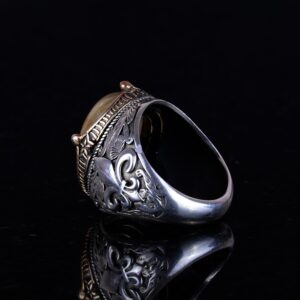 925 Ayar Gümüş El Yapımı Erkek Yüzük - Çeşitli Doğal Taşlarla Mevcuttur (Cabochon Altın Rutilatlı Kuvars) - Görsel 5