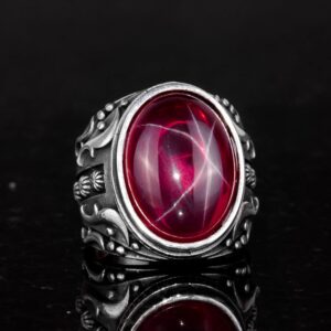 925 Ayar Gümüş Erkek Yüzük, El Yapımı Doğal Yıldız Yakut Taşlı Yüzük, Tasarım Gümüş Erkek Yüzük - Görsel 4