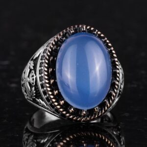 Gerçek Doğal Taş Yüzük - El Yapımı Şahin Yüzük - 925 Ayar Gümüş Yüzük (Kalsedon) - Görsel 5