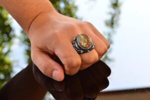 925 Ayar Gümüş Gerçek Arizona Turkuaz Taşlı Bizans Erkek Yüzüğü - El Yapımı Takı - Görsel 7