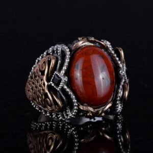 Gerçek Doğal Kırmızı Kan Taşı Yüzük, 925 Ayar Sert Gümüş Yüzük Erkekler için - Görsel 3