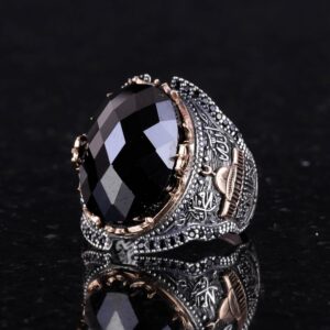 925 Ayar Gümüş Yüzük, İslami Camii Oniks Taşlı Erkek Yüzüğü - Görsel 4