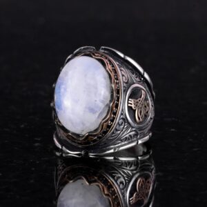 Doğal Ay Taşı Yüzük, 925 Ayar Katı Gümüş Erkek Yüzük - El Yapımı Şıklık - Görsel 4