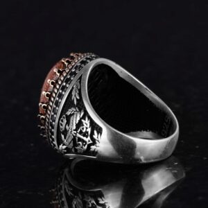 925 Ayar Gümüş Yüzük, Yapay Taş Yüzük, Şahin Sembol Yüzük, El Yapımı Yüzük (Yapılan kahverengi güneş) - Görsel 5