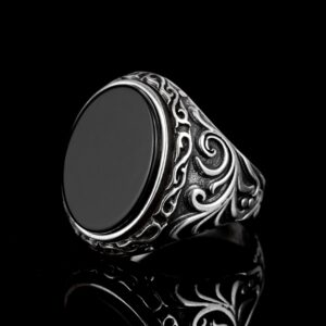 925 Ayar Gümüş Erkek Yüzük Doğal Siyah Oniks Taşı ile - Görsel 5