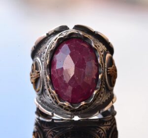 Osmanlı Yüzük, Gümüş Yüzük, Doğal Yakut Taşlı Yüzük, 12.90 Karat, Etnik Tasarım - Görsel 5