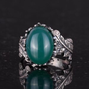 Gerçek Doğal Yeşim Taşlı Vintage Bohem Tasarımlı Gümüş Kadın Yüzüğü - Görsel 6