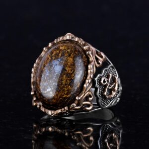 El Yapımı Gerçek Doğal Bronzit Taş Yüzük, Denizci Çapa Yüzüğü, 925 Ayar Katı Gümüş Erkek Yüzüğü - Görsel 4