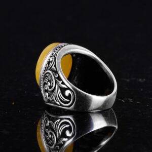 925 Ayar Katı Gümüş Yüzük - Doğal Sarı Akik Taşlı Yüzük, Tasarım Gümüş Erkek Yüzüğü - Görsel 7