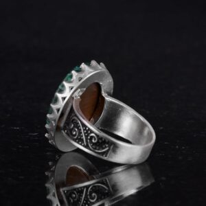 Gerçek Doğal Taş Yüzük - 925 Ayar Gümüş Büyük Yüzük - El Yapımı Yüzük (Malakit) - Görsel 7