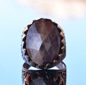 Gerçek Doğal Safir Oval Taş Yüzük - Gümüş Erkek Yüzüğü - Görsel 3