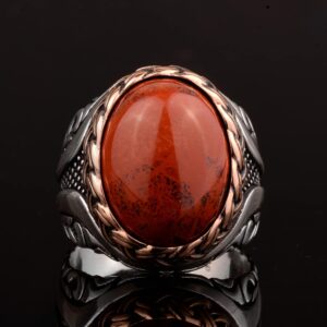 Gerçek Doğal Kan Taşı Taşlı, El Yapımı Yüzük, Sterling Gümüş Erkek Yüzüğü - Görsel 3