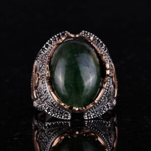 Mescidi Aksa desenli, Cabochon Zümrüt Taşlı Yüzük, 925 Ayar Saf Gümüş Erkek Yüzüğü - Görsel 4