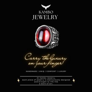 Üretilmiş Taş Yüzük, 925 Ayar Gümüş Yüzük, Tasarım Gümüş Erkek Yüzüğü (Cabochon Üretilmiş Granat Taşı) - Görsel 3