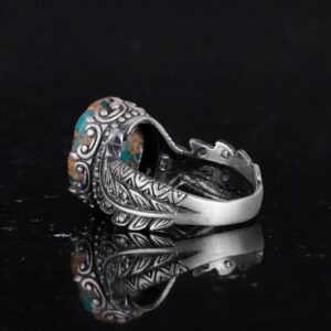 Gerçek Doğal Arizona Turkuaz Taş Yüzük, 925 Ayar Gümüş Yüzük, Minimalist El Yapımı Yüzük - Görsel 7