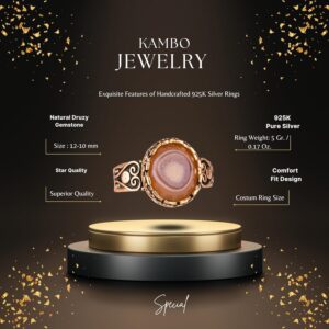 925 Ayar Gümüş, Gerçek Doğal Druzy Kuvars Taşı ile Kaplama Yüzük, El Yapımı Kadın Yüzüğü (Kahverengi) - Görsel 2