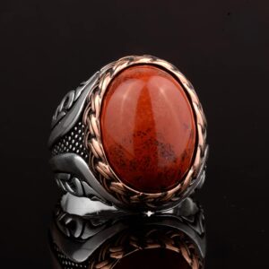 Gerçek Doğal Kan Taşı Taşlı, El Yapımı Yüzük, Sterling Gümüş Erkek Yüzüğü - Görsel 5