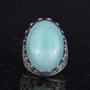 Gerçek Doğal Taş Yüzük - Gül Desenli Yüzük - 925 Ayar Gümüş Yüzük - El Yapımı Büyük Yüzük (Amazonit) - Görsel 4