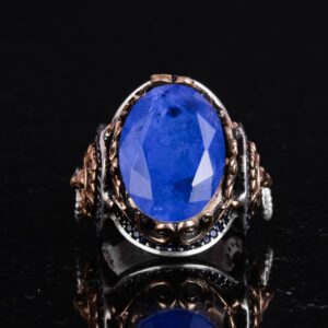 Aslan Sembol Yüzük, Lacivert Paraiba Yapay Taş Yüzük, 925 Ayar Gümüş Yüzük, Şık El Yapımı Gümüş Erkek Yüzüğü - Görsel 3