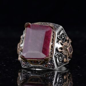 Gerçek Doğal Yakut Taşlı Yüzük - 925 Ayar Gümüş Yüzük Erkekler için - Görsel 6