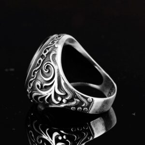 925 Ayar Gümüş Erkek Yüzük Doğal Siyah Oniks Taşı ile - Görsel 6