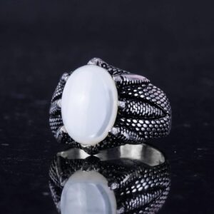 Gerçek Doğal Sedef Taşlı 925 Ayar Gümüş Pençe Yüzük - - Görsel 6