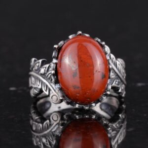 Gerçek Doğal Kırmızı Kan Taşı Taşlı Gümüş Kadın Yüzüğü, Vintage Bohem Tasarım - Görsel 4