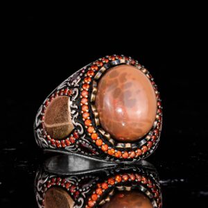 Erkekler için 925 Ayar Gümüş Yüzük - Gerçek Doğal Opal Taşı ile El Yapımı Sultan Desenli Tasarım - Görsel 6