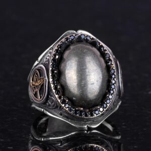 925K Katı Gümüş Erkek Yüzüğü ile Doğal Taşlar - El Yapımı Şıklık (Pirit Taşı) - Görsel 4