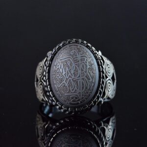 Gerçek Doğal Hematit Taşı Yüzük, İslami Gümüş Yüzük, Erkek Yüzüğü, 925 Ayar Gümüş Yüzük - Görsel 3