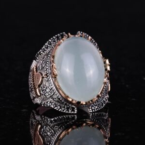 Cabochon Akuamarin Taş Yüzük, İslam Yüzüğü, 925 Ayar Katı Gümüş Erkek Yüzüğü, Huzur Denizi Tasarımı - Görsel 3