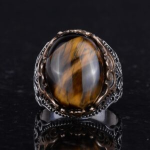 Doğal Taş El Yapımı Yüzük - 925 Ayar Gümüş El Yapımı Yüzük - Şık Yüzük (Kaplan Gözü) - Görsel 4