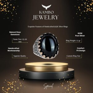 925K Katı Gümüş Erkek Yüzük Doğal Taşlarla - El Yapımı Şıklık (Oniks Taşı) - Görsel 4