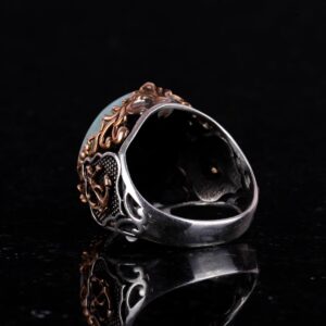 Larimar Taşlı Gümüş Yüzük - Huzur Verici 925 Ayar Katı Gümüş Erkek Yüzüğü - Okyanus Sakinliği Tasarımı - Görsel 6