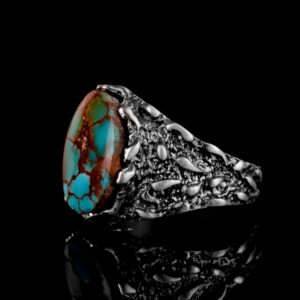 Gerçek Doğal Arizona Turkuaz Taş Yüzük, Erkekler İçin Hediye, 925 Ayar Gümüş Yüzük, Minimalist Yüzük (Stil-18) - Görsel 5