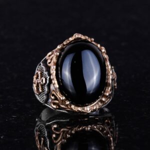 Denizci Çapa Gümüş Yüzük, 925K Sterlin Gümüş Yüzük, Cabochon Oniks Üretilmiş Taş Yüzük, Farklı ve Çeşitli Koleksiyon - Görsel 5