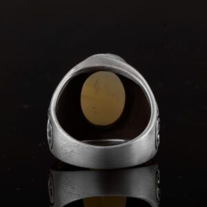 Gerçek Doğal Kehribar Taşlı Yüzük, Minimalist Yüzük, 925 Ayar Gümüş Yüzük Erkekler İçin - Görsel 8