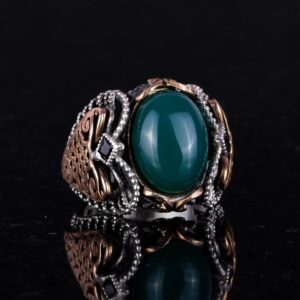 El Yapımı Doğal Jade Taş Yüzük - Huzurlu 925K Katı Gümüş Erkek Yüzüğü - Uyum ve Refah Tasarımı - Görsel 4