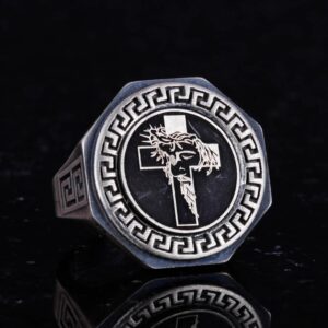 925 Ayar Gümüş Yüzük - Yunan Anahtar Deseni Erkek Yüzüğü - El Yapımı Yüzük - Görsel 5