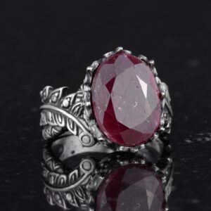 Sterling Gümüş Kadın Yüzük, Gerçek Doğal Yakut Taşlı, Vintage Bohem Tasarım - Görsel 5