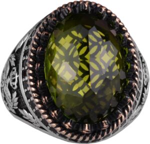 925 Ayar Gümüş Yüzük, Oluşturulmuş Taş Yüzük, Kartal Sembol Yüzüğü, El Yapımı Yüzük (Oluşturulmuş Peridot) - Görsel 1