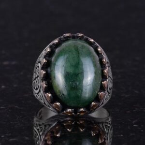 925 Ayar Katı Gümüş Erkek Yüzük Doğal Taşlarla - El Yapımı Şıklık (Cabochon Zümrüt Taşı) - Görsel 3