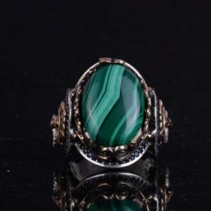 925 Ayar Katı Gümüş Erkek Yüzük, Doğal Malakit Taşı Yüzük, Aslan Başı Erkek Yüzük - Görsel 4